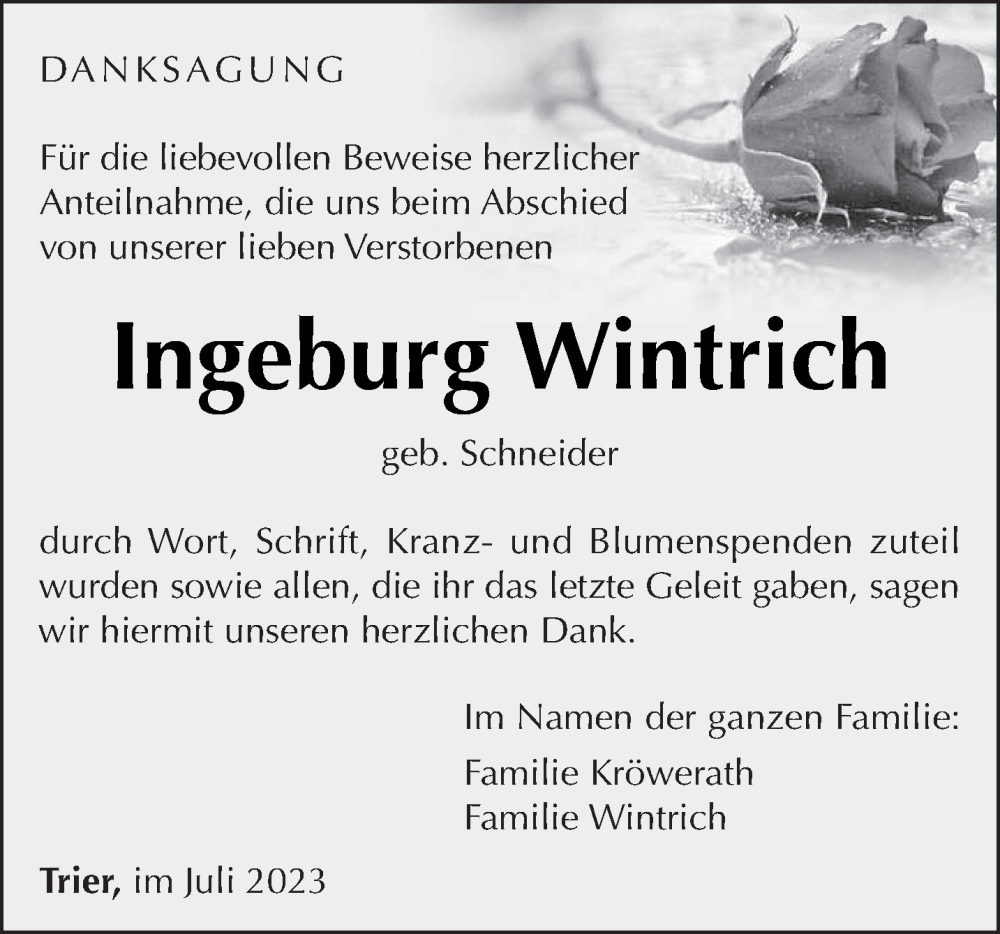  Traueranzeige für Ingeburg Wintrich vom 08.07.2023 aus trierischer_volksfreund