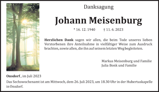 Traueranzeige von Johann Meisenburg von trierischer_volksfreund