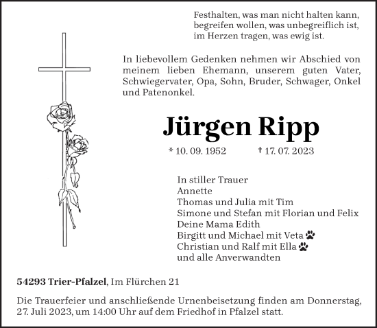 Traueranzeige von Jürgen Ripp von trierischer_volksfreund