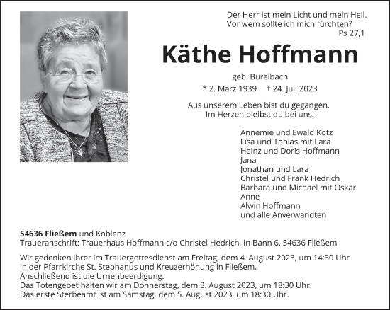 Traueranzeige von Käthe Hoffmann von trierischer_volksfreund