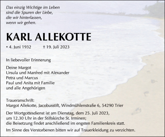 Traueranzeige von Karl Allekotte von trierischer_volksfreund