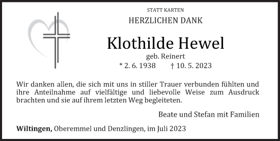 Traueranzeige von Klothilde Hewel von trierischer_volksfreund