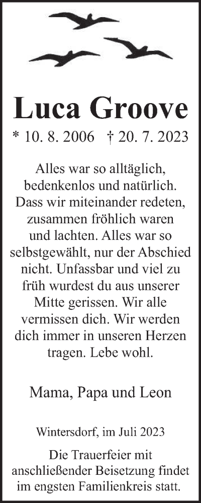  Traueranzeige für Luca Groove vom 29.07.2023 aus trierischer_volksfreund