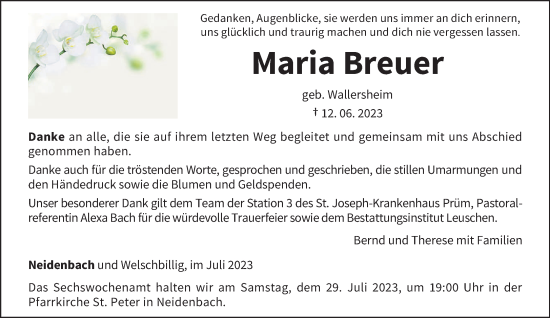 Traueranzeige von Maria Breuer von trierischer_volksfreund