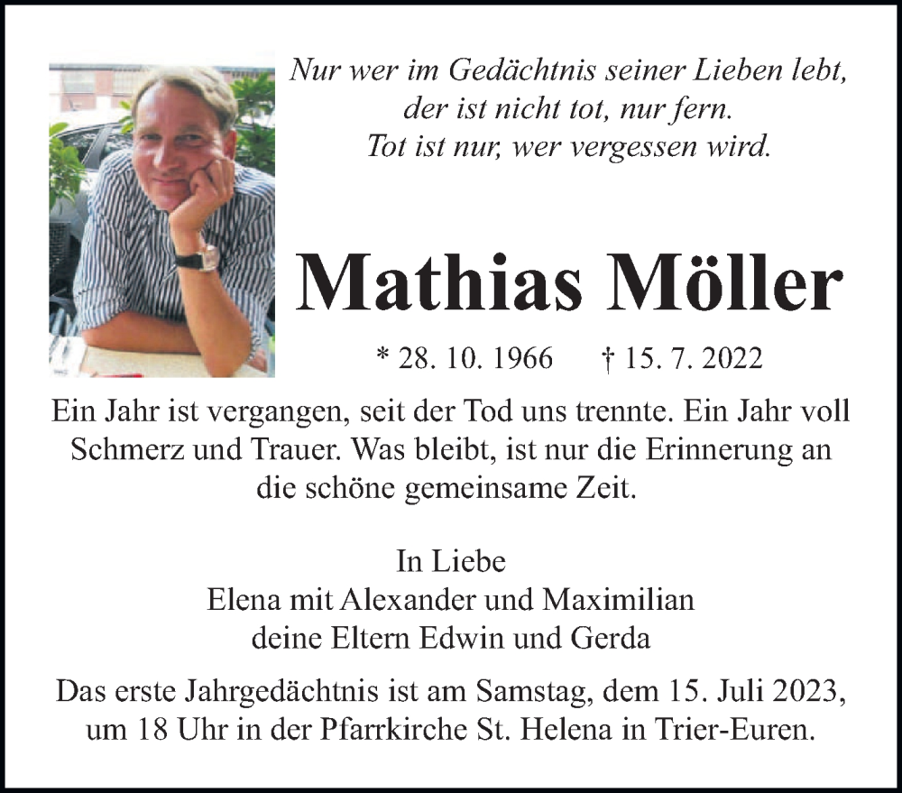  Traueranzeige für Mathias Möller vom 08.07.2023 aus trierischer_volksfreund
