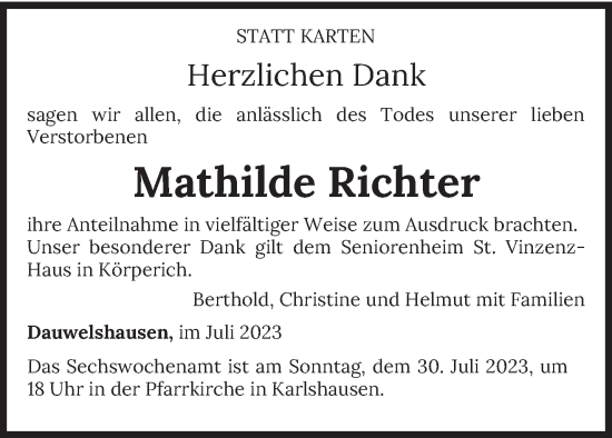 Traueranzeige von Mathilde Richter von trierischer_volksfreund