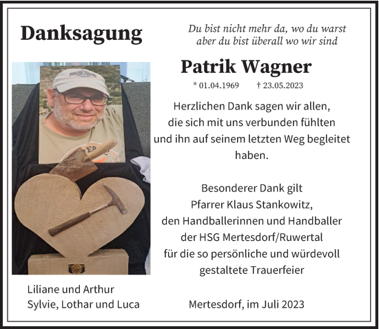 Traueranzeige von Patrik Wagner von trierischer_volksfreund