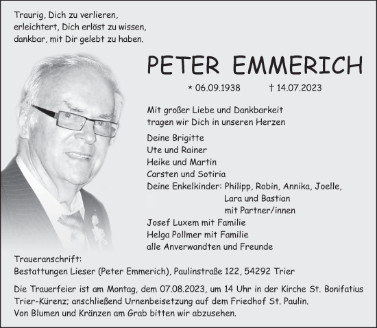 Traueranzeige von Peter Emmerich von trierischer_volksfreund