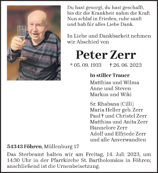 Traueranzeige von Peter Zerr von trierischer_volksfreund