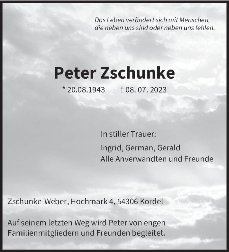  Traueranzeige für Peter Zschunke vom 15.07.2023 aus trierischer_volksfreund
