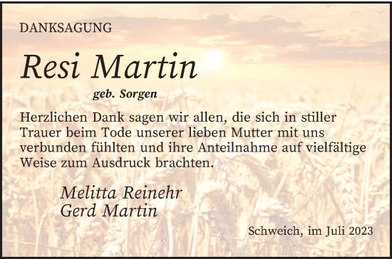 Traueranzeige von Resi Martin von trierischer_volksfreund