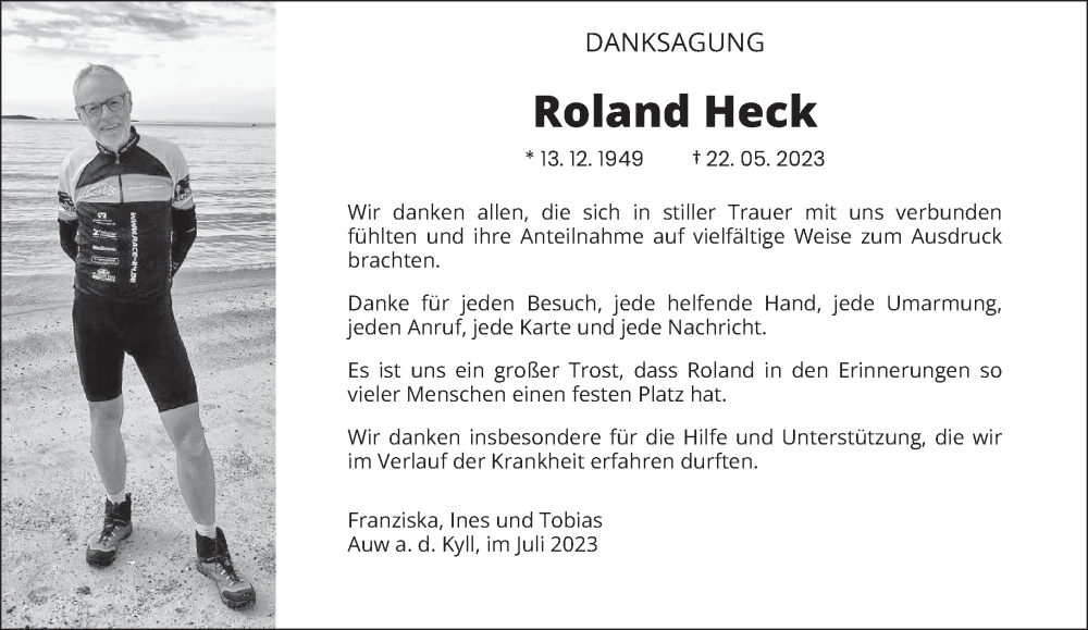  Traueranzeige für Roland  Heck vom 15.07.2023 aus trierischer_volksfreund