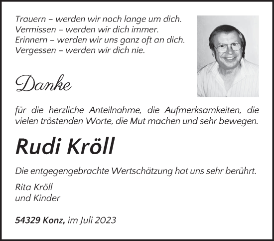 Traueranzeige von Rudi Kröll von trierischer_volksfreund