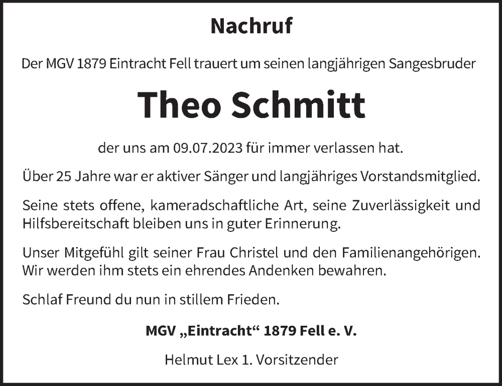  Traueranzeige für Theo Schmitt vom 17.07.2023 aus trierischer_volksfreund