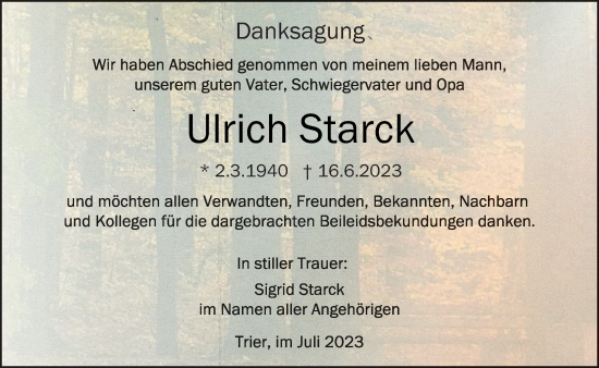 Traueranzeige von Ulrich Starck von trierischer_volksfreund