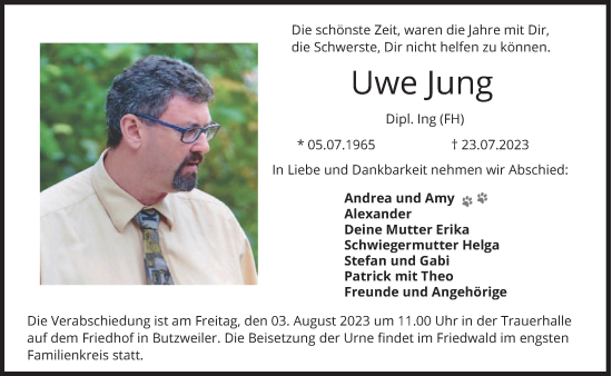 Traueranzeige von Uwe Jung von trierischer_volksfreund