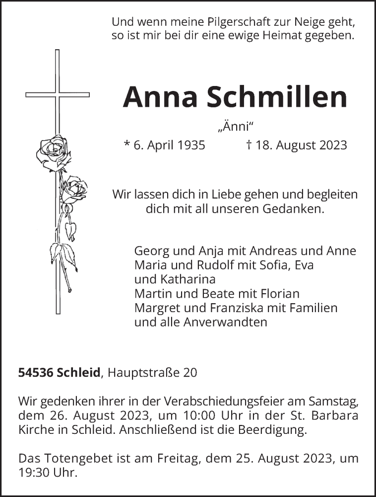  Traueranzeige für Anna Schmillen vom 22.08.2023 aus trierischer_volksfreund