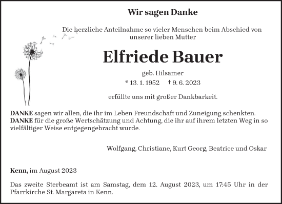 Traueranzeige von Elfriede Bauer von trierischer_volksfreund