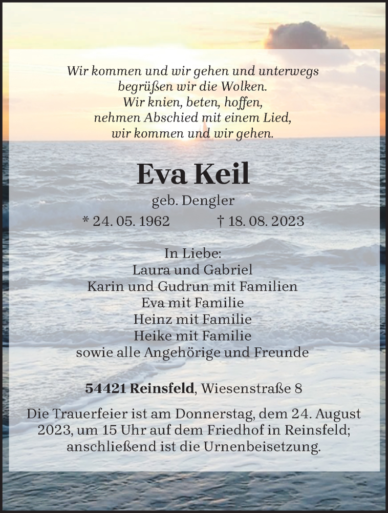  Traueranzeige für Eva Keil vom 22.08.2023 aus trierischer_volksfreund