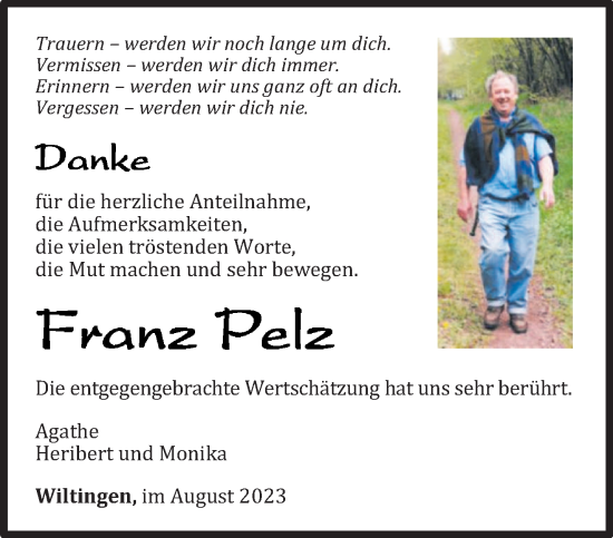 Traueranzeige von Franz Pelz von trierischer_volksfreund