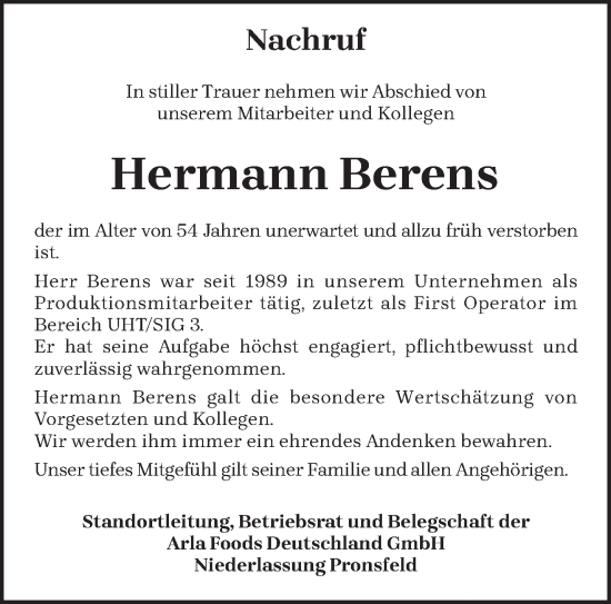 Traueranzeige von Hermann Berens von trierischer_volksfreund