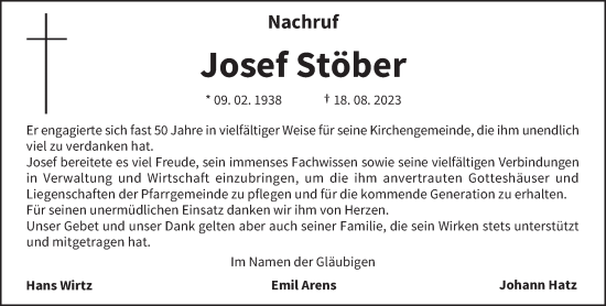 Traueranzeige von Josef Stöber von trierischer_volksfreund