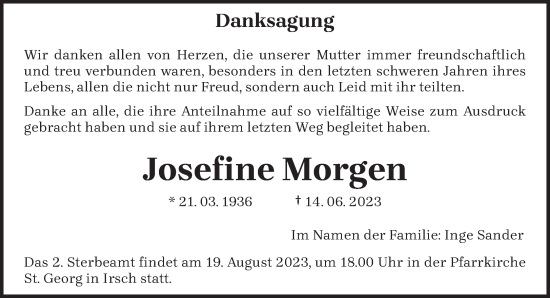 Traueranzeige von Josefine Morgen von trierischer_volksfreund