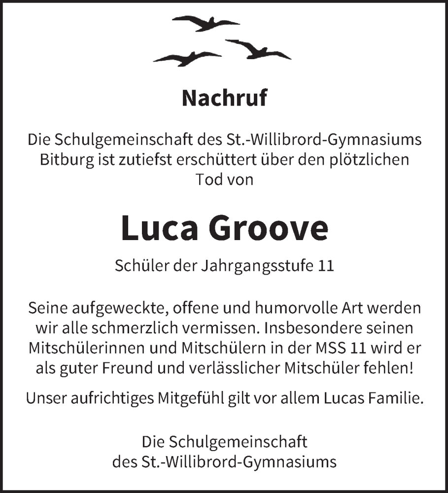  Traueranzeige für Luca Groove vom 05.08.2023 aus trierischer_volksfreund