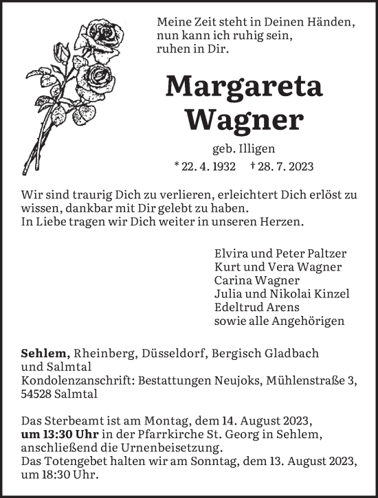 Traueranzeige von Margareta Wagner von trierischer_volksfreund