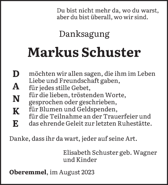 Traueranzeige von Markus Schuster von trierischer_volksfreund