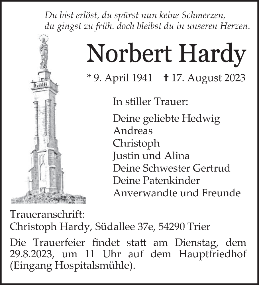  Traueranzeige für Norbert Hardy vom 23.08.2023 aus trierischer_volksfreund