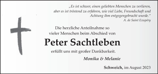 Traueranzeige von Peter Sachtleben von trierischer_volksfreund