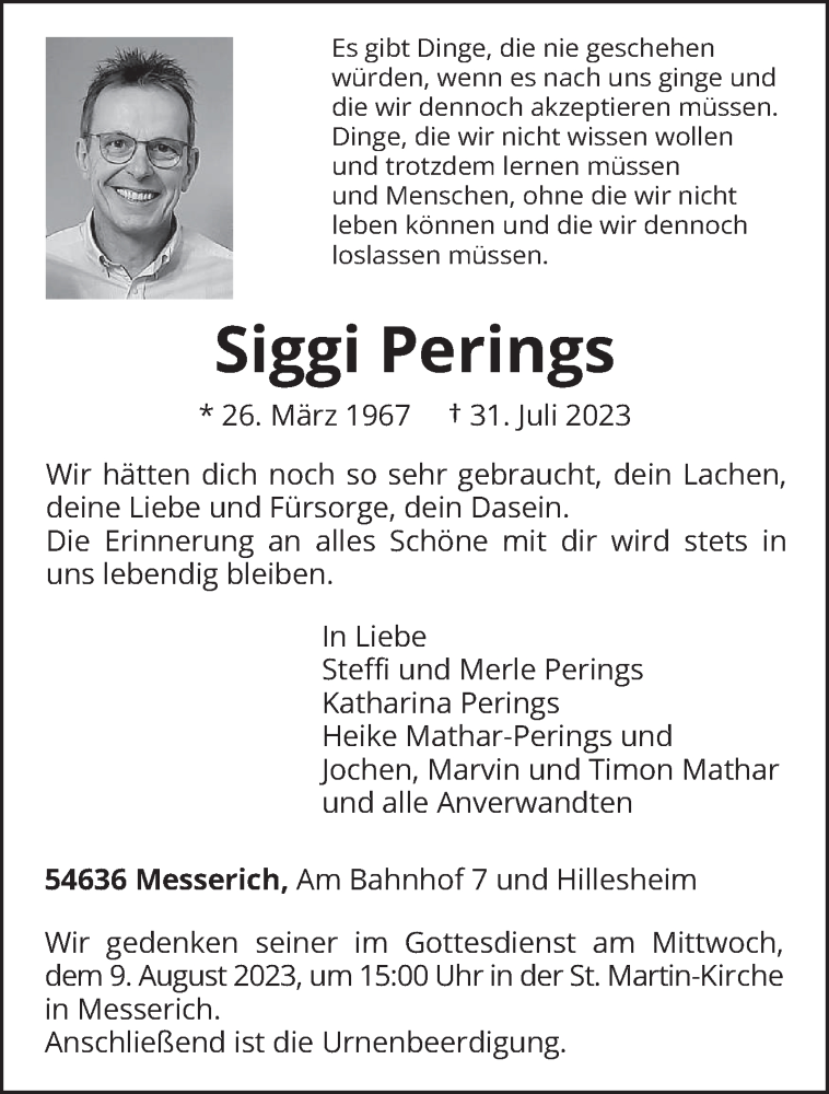  Traueranzeige für Siegfried Perings vom 05.08.2023 aus trierischer_volksfreund