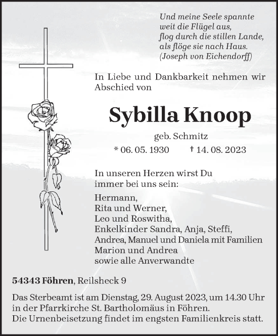Traueranzeige von Sybilla Knoop von trierischer_volksfreund