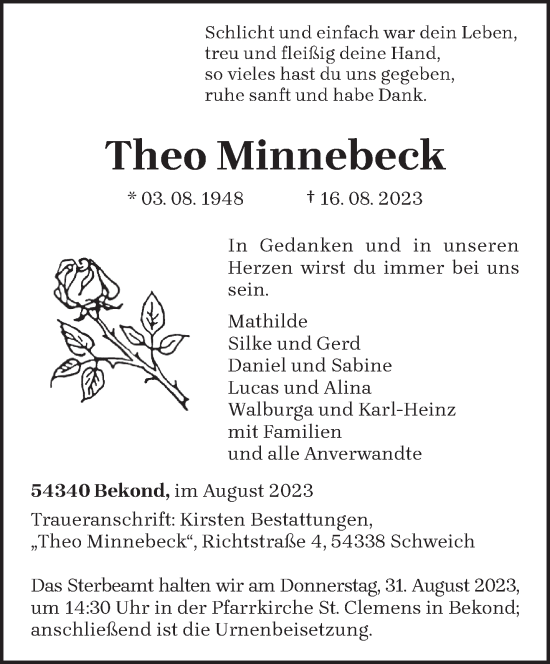 Traueranzeige von Theo Minnebeck von trierischer_volksfreund