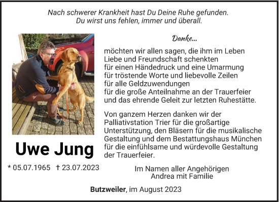 Traueranzeige von Uwe Jung von trierischer_volksfreund