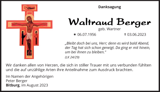 Traueranzeige von Waltraud Berger von trierischer_volksfreund