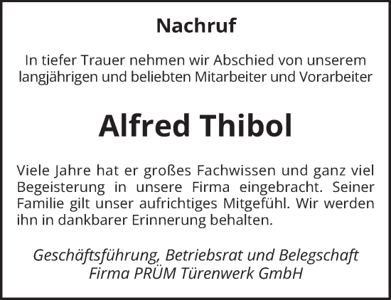 Traueranzeige von Alfred Thibol von trierischer_volksfreund
