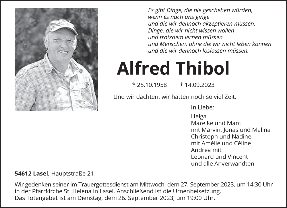  Traueranzeige für Alfred Thibol vom 23.09.2023 aus trierischer_volksfreund