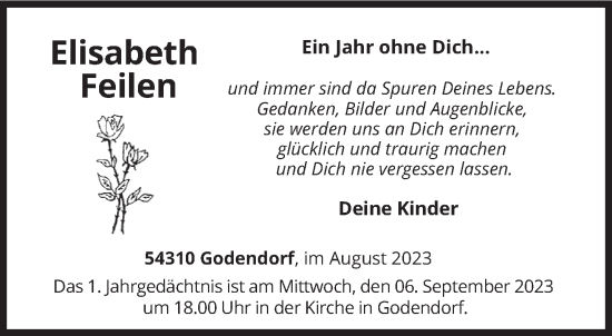 Traueranzeige von Elisabeth Feilen von trierischer_volksfreund