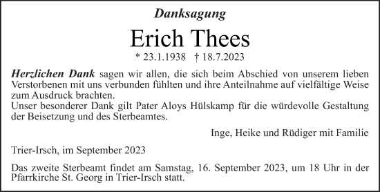 Traueranzeige von Erich Thees von trierischer_volksfreund