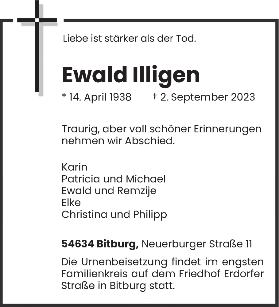  Traueranzeige für Ewald Illigen vom 09.09.2023 aus trierischer_volksfreund