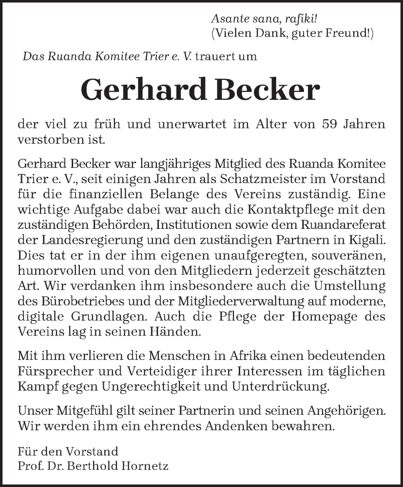  Traueranzeige für Gerhard Becker vom 23.09.2023 aus trierischer_volksfreund