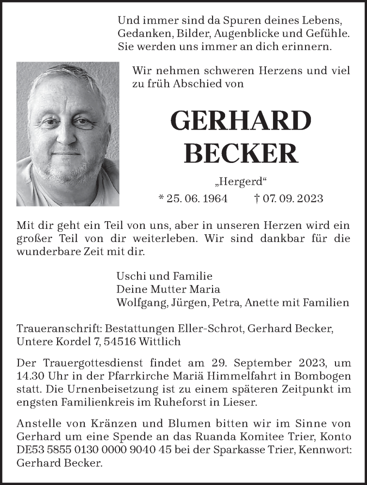  Traueranzeige für Gerhard Becker vom 23.09.2023 aus trierischer_volksfreund