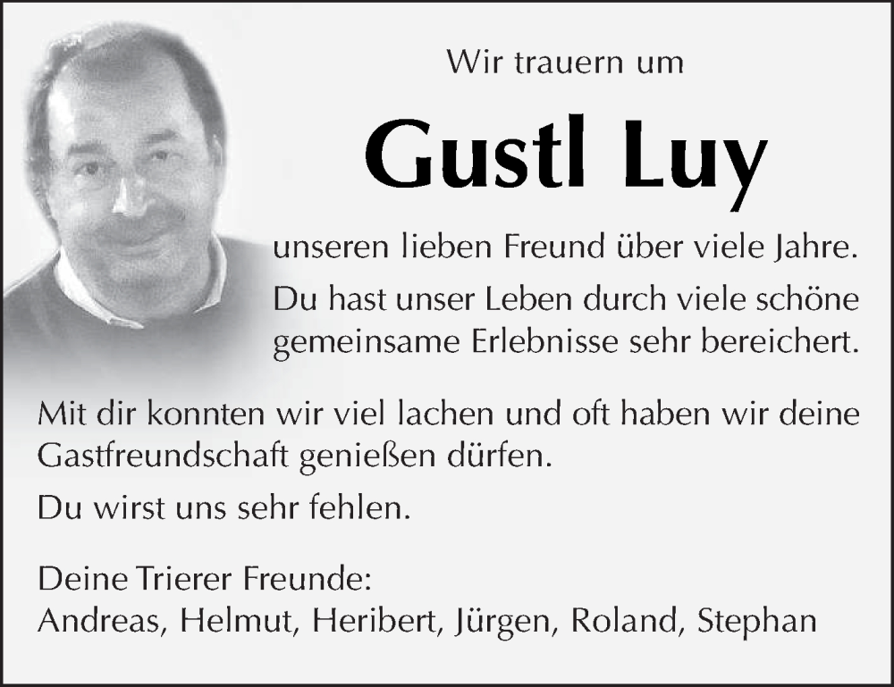  Traueranzeige für Gustl Luy vom 02.09.2023 aus trierischer_volksfreund