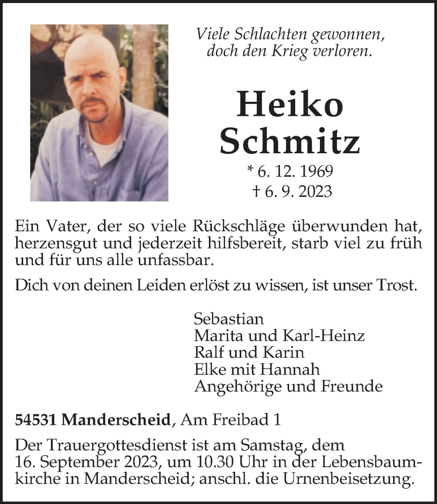  Traueranzeige für Heiko Schmitz vom 09.09.2023 aus trierischer_volksfreund