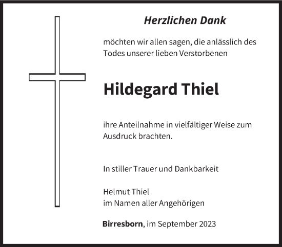 Traueranzeige von Hildegard Thiel von trierischer_volksfreund