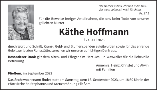 Traueranzeige von Käthe Hoffmann von trierischer_volksfreund