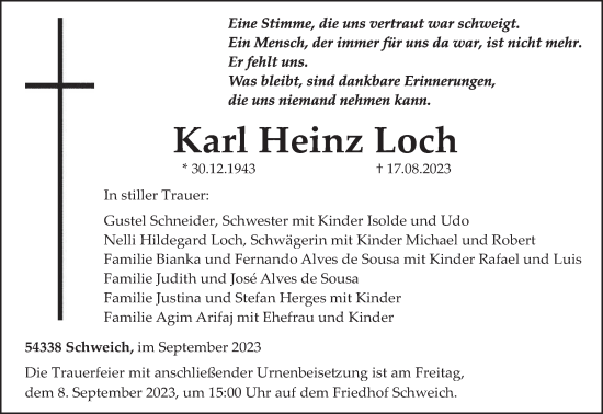 Traueranzeige von Karl Heinz Loch von trierischer_volksfreund