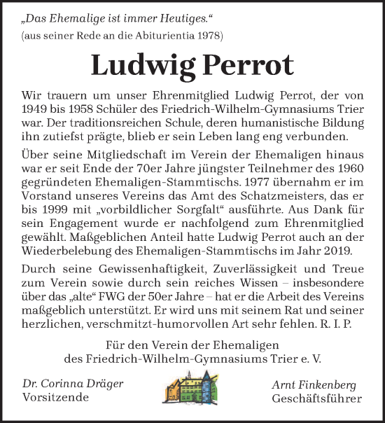 Traueranzeige von Ludwig Perrot von trierischer_volksfreund